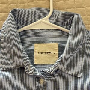 Lucky Brand Women’s  Blue and White Pinstripe Button-Down Shirt